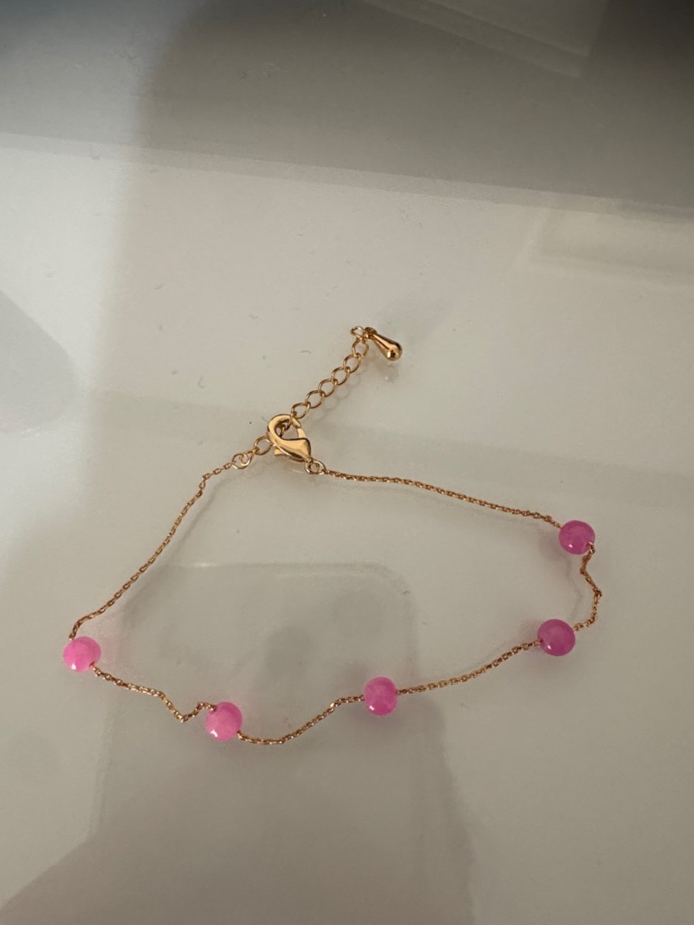Delicate Pink Bead Gold Bracelet - Women Jewelry
